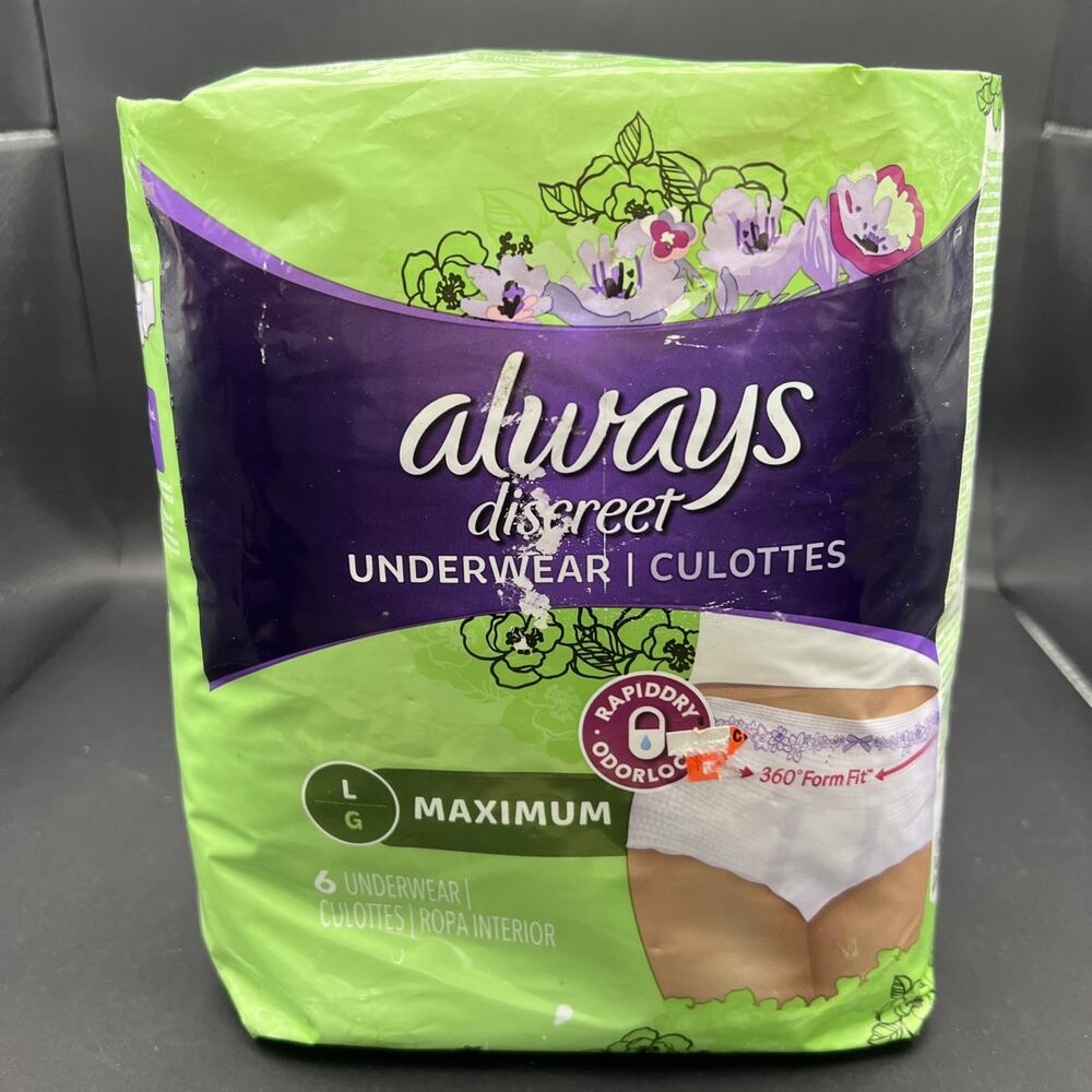 Always Discreet Maximum Protection Underwear Large 6-Count 360 FormFit Rapiddry